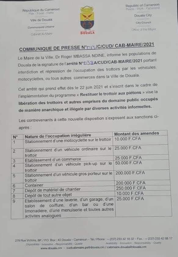 ActusCTD's tweet photo. La Mairie de la Ville de Douala communique https://t.co/8DIQ8ZG8Xr