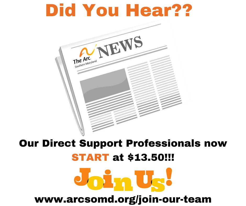 Join Our Team!

arcsomd.org/join-our-team

#thearcsomd #thearcsouthernmaryland #arcsomd #nowhiring