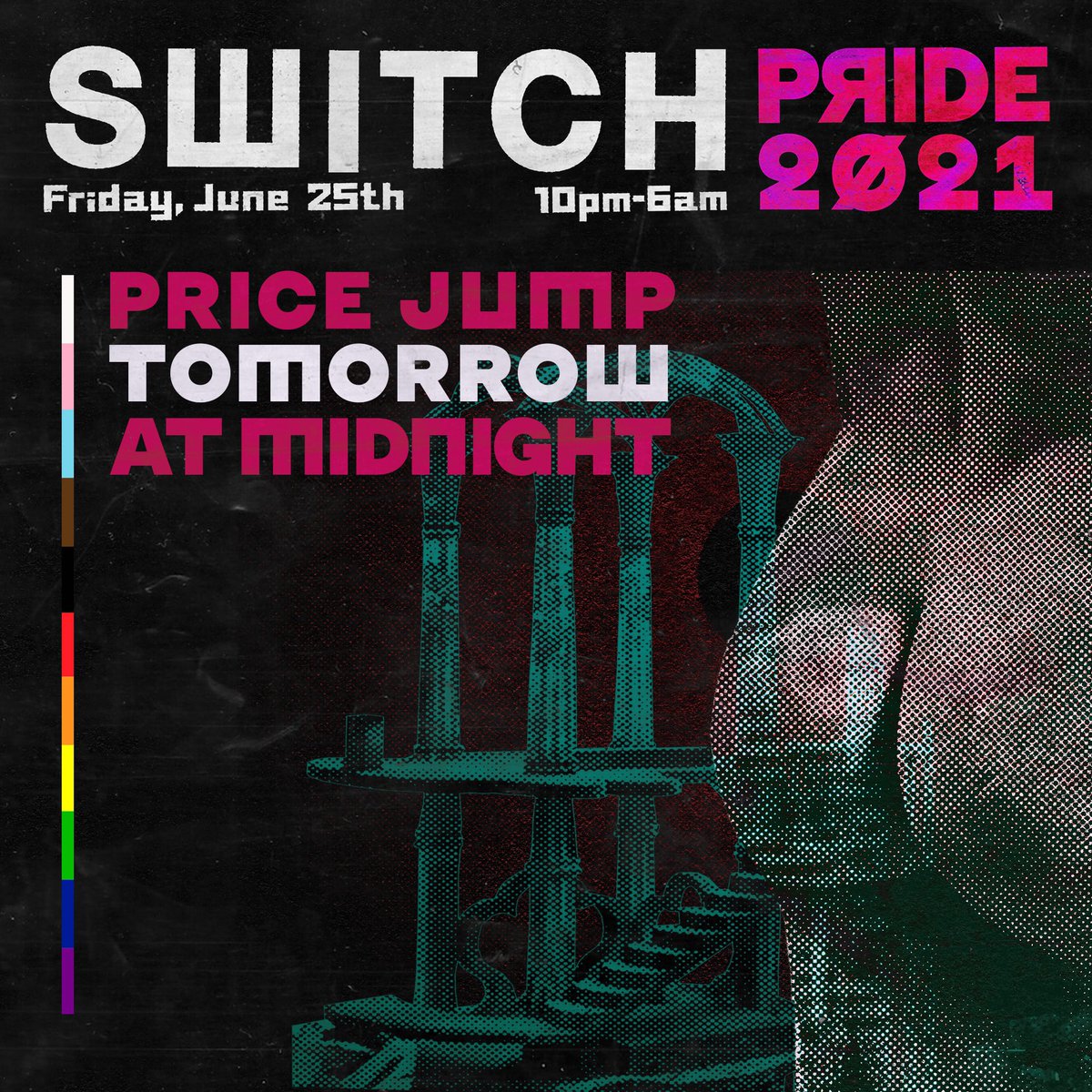 Tickets selling extremely fast, all prices increase to final tier tomorrow at midnight. 
Tickets: bit.ly/SWITCHPRIDE21
RA: bit.ly/SWITCHPRIDERA