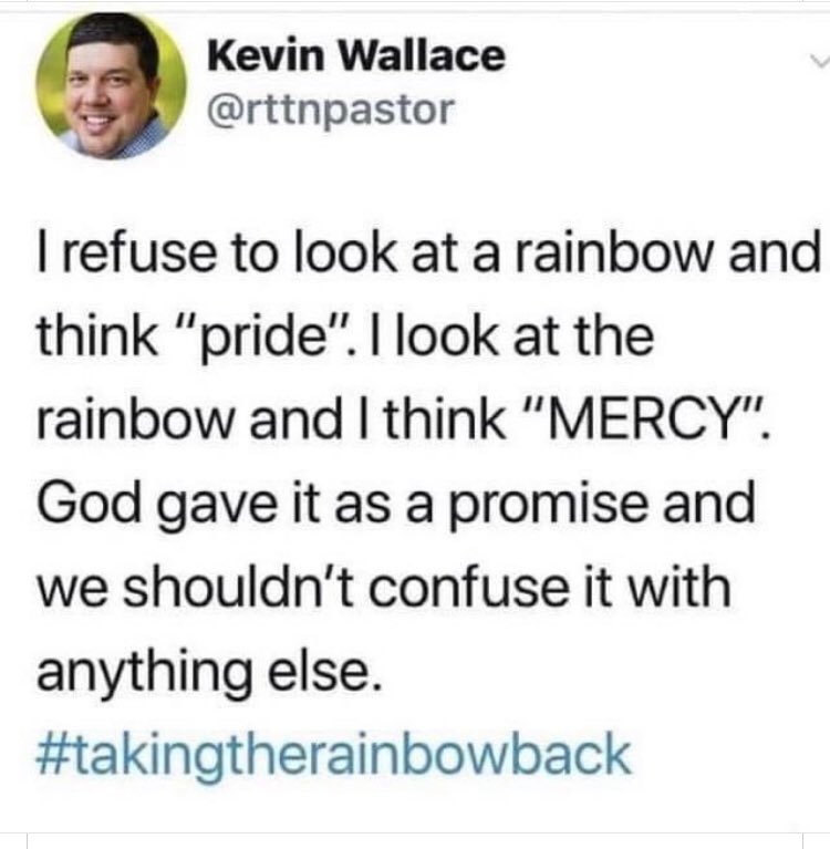 J_B_Sher's tweet photo. Oh good. Kevin Wallace is taking back the rainbow   /s https://t.co/i5ZbrBedv1