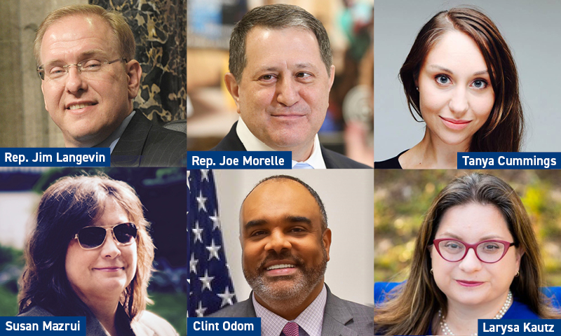 Headshots of Reps. Langevin & Morelle, Cummings, Mazrui, Odom and Kautz