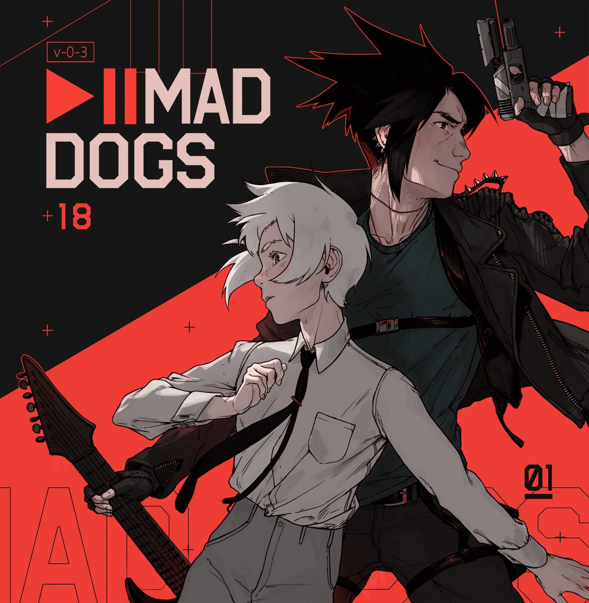 Hello new followers! Let me introduce myself!
I'm Vi and I draw comics for a living! 🌸❌
MAD DOGS is about a dumb cop with superpowers who tries to hook up with his cooworker,
PAPER ROSES is about self aware robot with a life crisis. Basicaly.

Links below! 