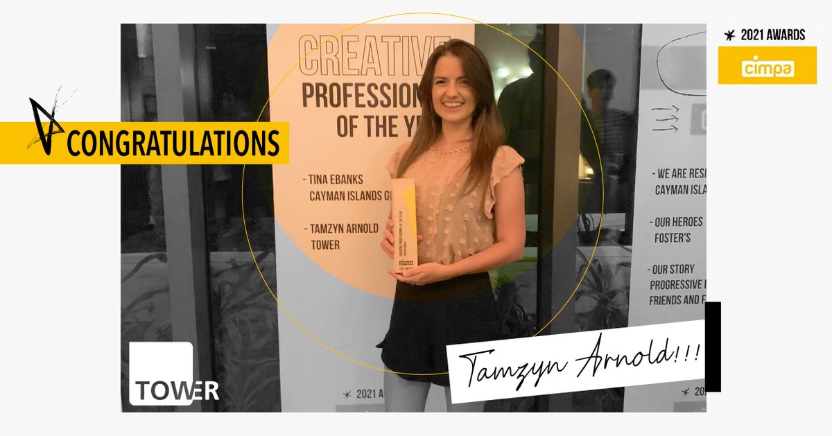 Proud to announce that Tower creative designer Tamzyn Arnold, took home the award for Creative Professional of the Year at Friday's <a href="/CIMPAKY/">CIMPA</a> awards! 🏆
AND, the We're Here With You campaign we created for Health City Cayman Islands took home the award for Campaign of the Year 🥂