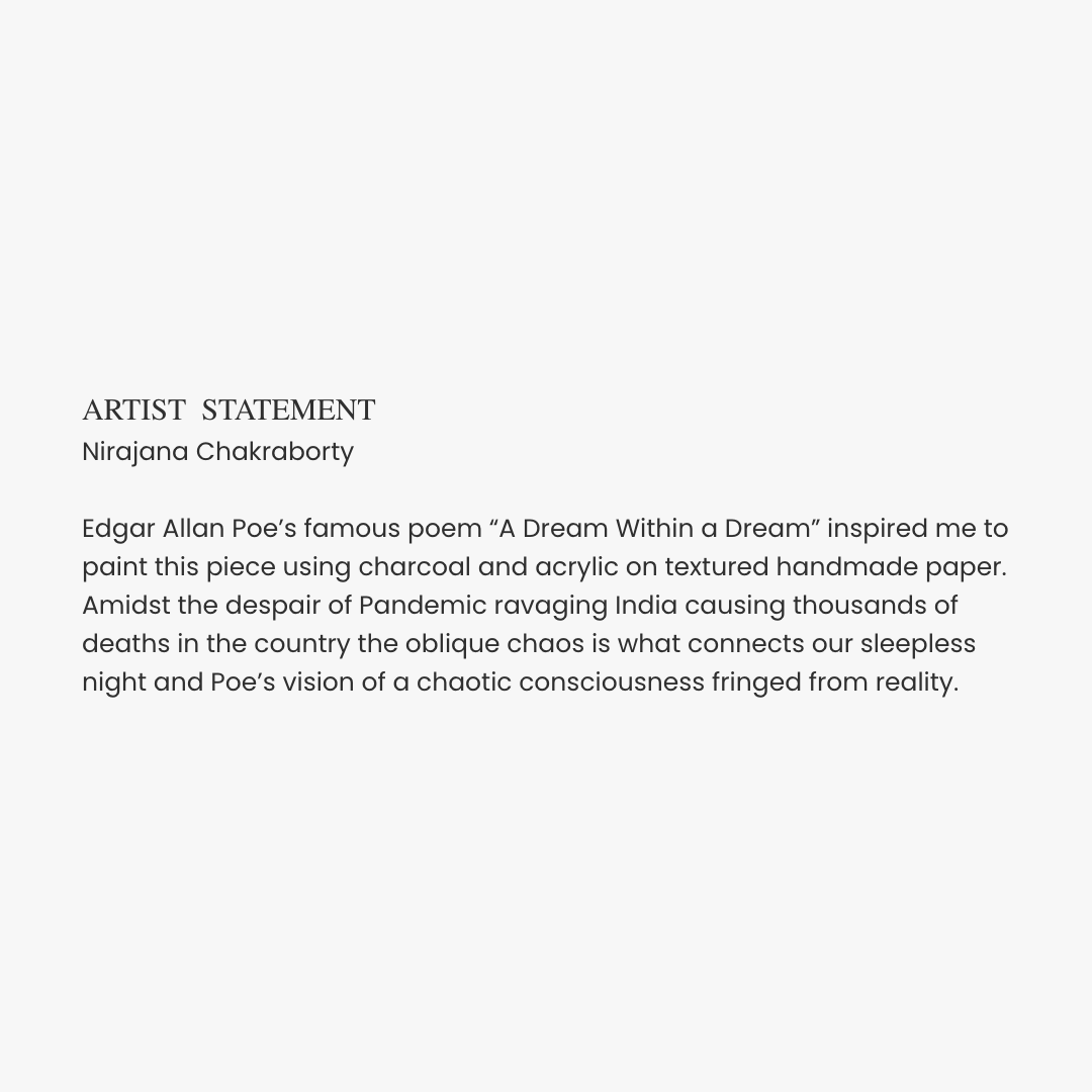 favepoem's tweet photo. #ArtSpeaksToArt
Nirajana Chakraborty shares "Apnia" (acrylic and charcoal on paper) with the #FavoritePoemProject, inspired by the poem "A Dream Within a Dream" by Edgar Allan Poe. https://t.co/E8Kb3FnCpk