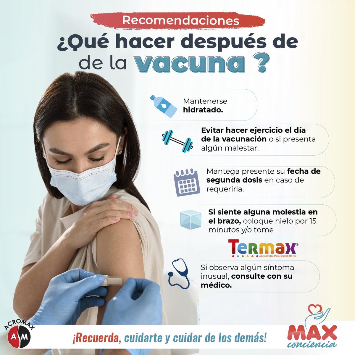 AcromaxEcuador's tweet photo. 📌 Si ya te vacunaste o estas próximo a hacerlo te compartimos estas recomendaciones que no puedes dejar pasar.
📍#MaxConciencia ¡Recuerda, cuidarte y cuidar de los demás!
#Vacuna #salud #responsabilidad #consejos #vacunación #Ecuador 🇪🇨 #Termax #paracetamol https://t.co/TD3ui0j3jx