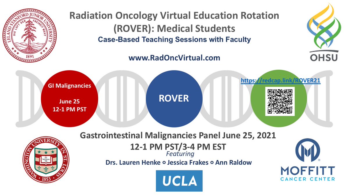 Jenna Kahn, MD (@jennamkahn) on Twitter photo #ROVERRO for medical students
Join us Friday 6/25: GI malignancies 12 pm PST 3 pm EST
<a href="/lauren_henke/">Lauren Henke, MD, MSCI</a> <a href="/JessicaFrakesMD/">Jessica Frakes</a> <a href="/AnnRaldow_MD/">Ann Raldow, MD, MPH</a> @WashURadOnc <a href="/MoffittRadOnc/">MoffittRadOnc</a> <a href="/UCLAHealth/">UCLA Health</a>
sign up: radoncvirtual.com #ROVERRO for medical students
Join us Friday 6/25: GI malignancies 12 pm PST 3 pm EST
<a href="/lauren_henke/">Lauren Henke, MD, MSCI</a> <a href="/JessicaFrakesMD/">Jessica Frakes</a> <a href="/AnnRaldow_MD/">Ann Raldow, MD, MPH</a> @WashURadOnc <a href="/MoffittRadOnc/">MoffittRadOnc</a> <a href="/UCLAHealth/">UCLA Health</a>
sign up: radoncvirtual.com