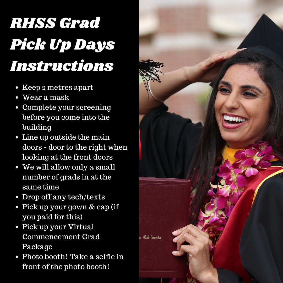 RHSSGuidance's tweet photo. Hey @RHSSStormPDSB Grade 12s:
RHSS 2021 Virtual #Commencement Pick Up Days Instructions attached. Congratulations on this amazing accomplishment! Stay distanced. Stay masked. Stay safe. @PeelSchools @rhssSAC @RhodenEDU @Birrellrocks @SMEMurray https://t.co/voYVQ0T1W7