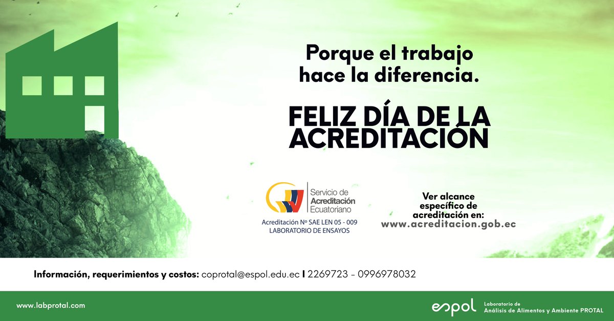 lab_protal's tweet image. Para llegar a la cima y escalar profesionalmente, se deben acreditar los servicios para servir mejor a las diferentes áreas de competencia.

#felizdiadelaacreditacion #laboratorio #acreditado #analisis #alimentos #ambiente #protal #espol #servicios #sae