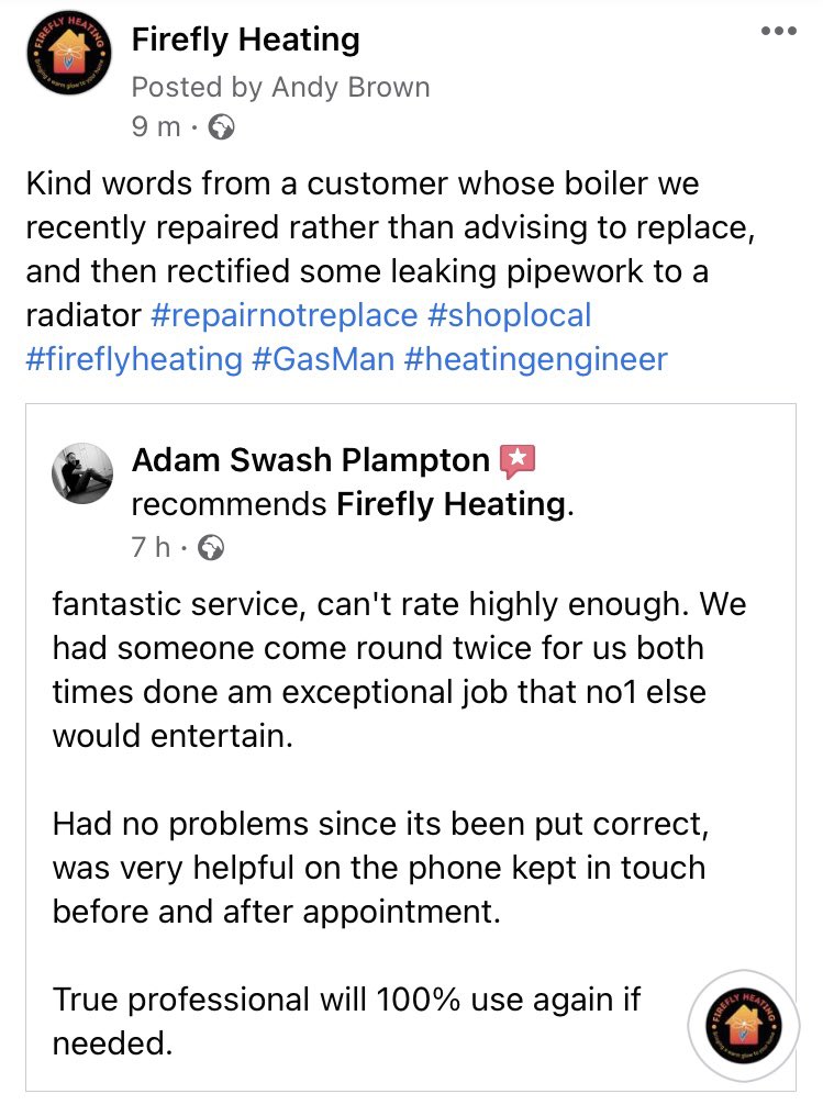 HeatingFirefly's tweet photo. #shoplocal #repairnotreplace #gasman #heatingengineer #fireflyheating https://t.co/tivJAMlzCF