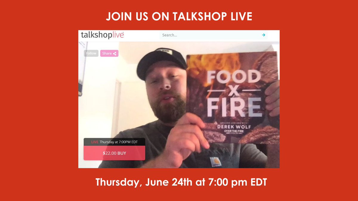 Derek Wolf  #Overthefirecooking, will be on TalkShop Live on Thursday, June 24th 7:00 PM EDT to chat with you about his book, show you some recipes and how to cook over a live fire! 

talkshop.live/watch/X_AmWBkl…

#talkshoplive #livefirecooking #bbq #grilling