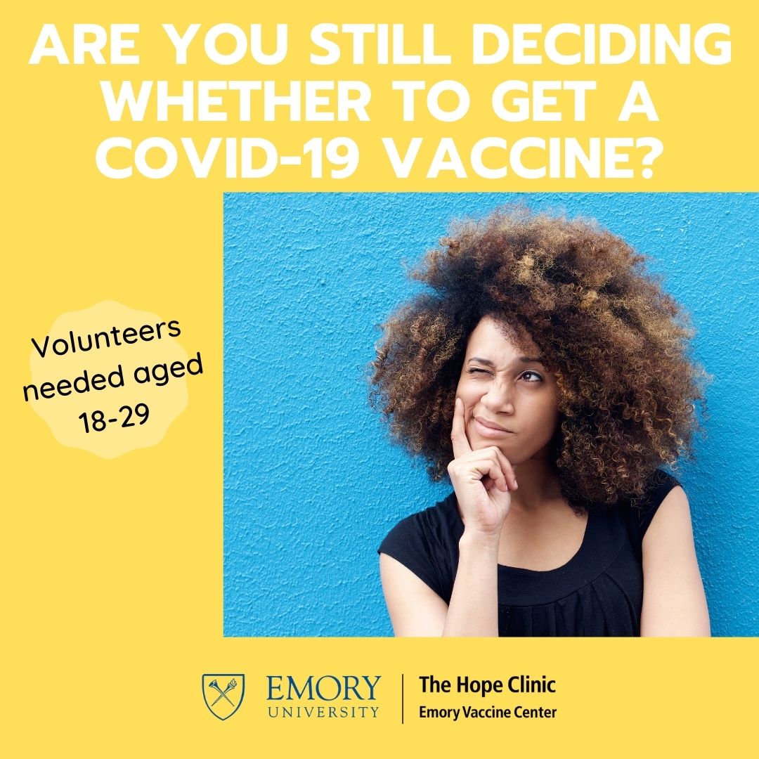 Getinvolvedemo1's tweet image. Are you still deciding whether to get a COVID-19 vaccine? We are looking for volunteers who have not been vaccinated for COVID-19. Contact us to learn more!