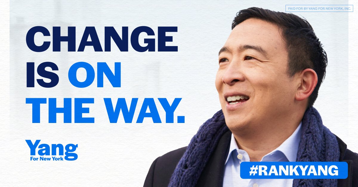 New York - Change is on the ballot with @AndrewYang! I was proud to work alongside Andrew to help win both seats in GA. Now, I’m proud to #RankYang for Mayor of New York City! I know he will work hard to deliver my father’s vision and combat poverty for all New Yorkers.