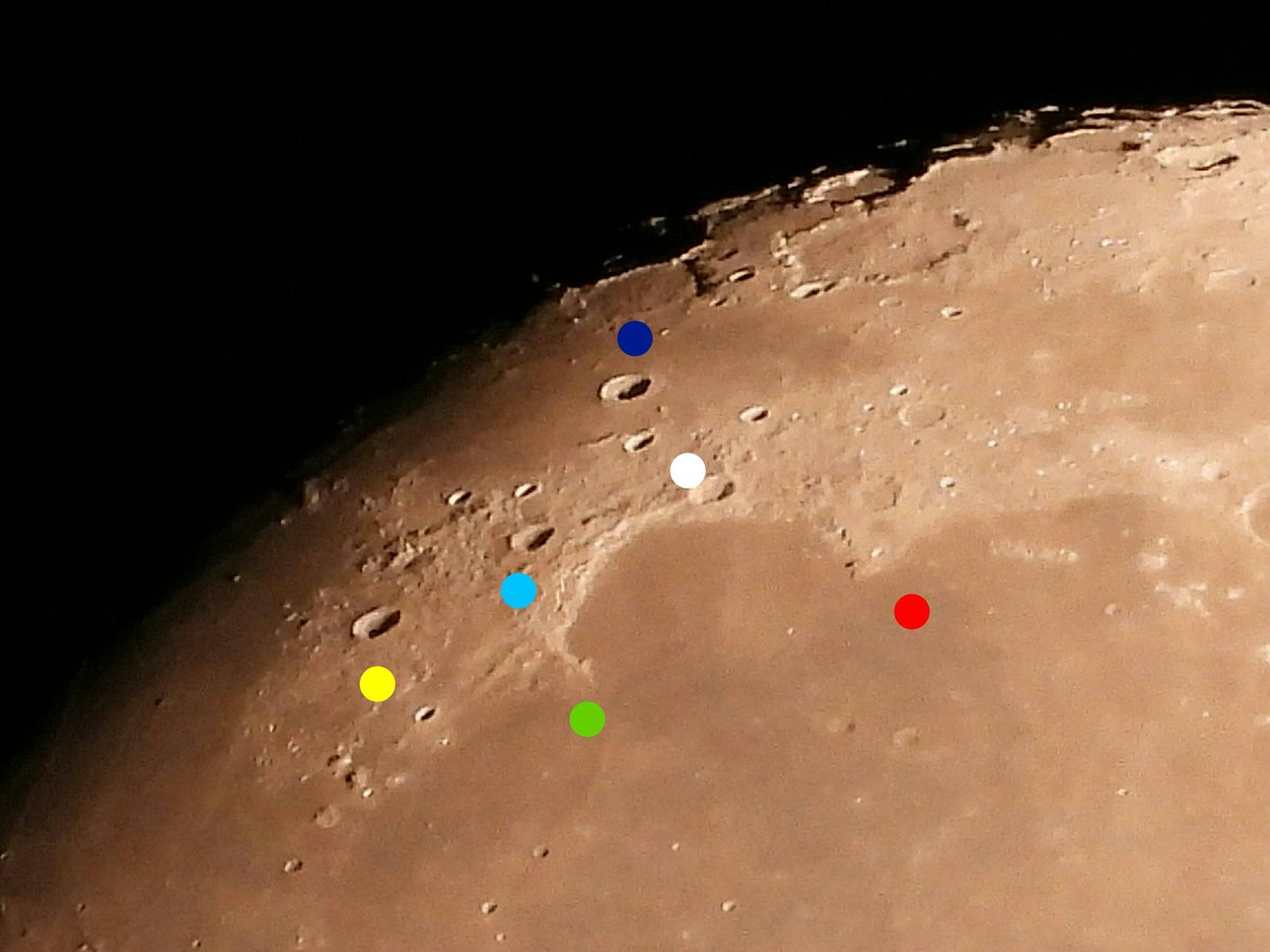 Evasquez8071's tweet photo. #SinusIridum, el accidente lunar similar a una auténtica bahía y uno de los más atractivos de toda la sup. de la #Luna.
#Cráteres
#Mairan (amarillo)
#Sharp (celeste)
#Bianchini (blanco)
#Promontorio #Laplace (rojo)
Promontorio #Heraclides (verde)
De uno a otro son 260 #km. https://t.co/C0TidNnKmH