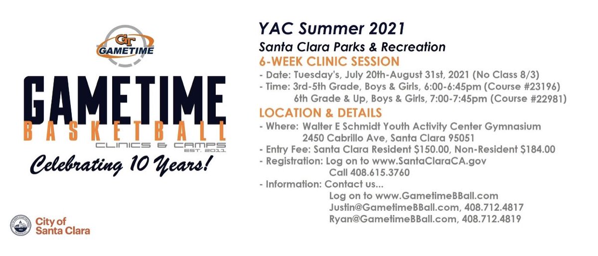 GTbball's tweet photo. WE’RE BACK AT THE YAC!!! Join us for our return to the Youth Activity Center for our Summer 2021 course on Tuesday’s, 7/20-8/31. Registration is now OPEN and enrollment is very limited! Log on to https://t.co/whKIhgRu9u to reserve your roster spot today! GO GAMETIME!!! https://t.co/i36WAp5VK9