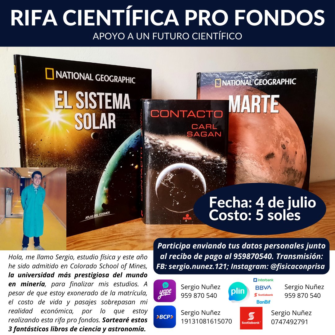 sergionunez_s's tweet photo. Estoy realizando esta rifa pro fondos para poder cubrir los gastos de mi intercambio académico en Colorado School of Mines. Espero puedan apoyarme y compartir este post para poder llegar a muchas más personas. ¡¡Infinitas gracias!! @REPUProgram @nmonteblanco @astrocarlaa https://t.co/llfiYZTnpL