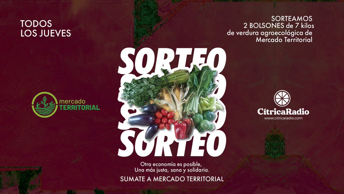 🔎Saleeeee ese sorteooooo en #CítricaRadio 🍊 te podes llevar 2 bolsones de 7 kilos de verdura agroecológica 🌽 de <a href="/m_territorial/">mercadoterritorial</a>  🥬
🌈 Para participar:
🍆 Seguí la cuenta de @citricaradio y <a href="/m_territorial/">mercadoterritorial</a> .territorial
🥔 Compartí esta publicación etiquetando une amigue