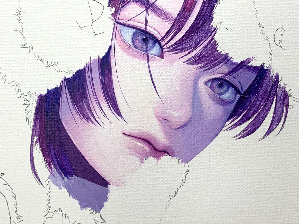 solo 1girl portrait short hair looking at viewer purple hair closed mouth  illustration images