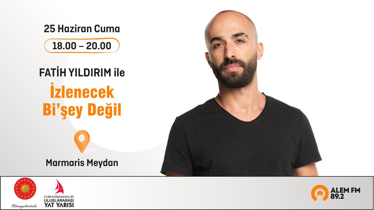 alemfmcom's tweet photo. Fatih Yıldırım Marmaris'te!
Cumhurbaşkanlığı 2.Uluslararası Yat Yarışları’na özel "İzlenecek Bi'şey Değil" programımız 25 Haziran 2021 Cuma günü Marmaris Meydan’dan canlı olarak gerçekleşecek.
🎙 @kedimbileyok
⛵ @sailturkeyorg
#MedyaSponsoru #AlemFM #LigRadyo https://t.co/Yd1zBvN4Xe