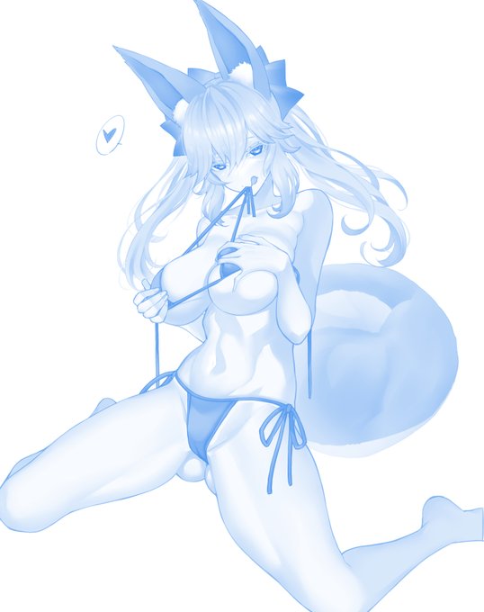 ビキニ水着👙手ブラ 玉藻の前rkgk(Skebご依頼 本日の進捗、着色～基本陰 #skebご依頼 #今日のらくがき 