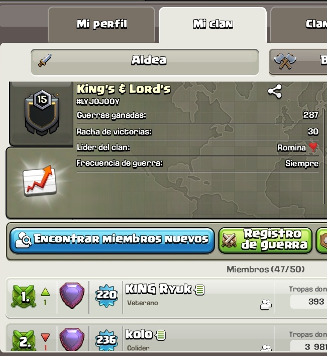 ¡Felicidades! Racha de Victorias n°30 🙌🏻
Quiero recalcar el trabajo en equipo y el compañerismo que hay en cada guerra.
¡Son unos grandes! 
<a href="/KoloClash/">Kolo Clash</a> @OfRyuk @WiseRalph25 @EmirGirt Cristián,  Inocente 10 y a todos los que participen en cada guerra. Vamos por más Victorias! 👑💪🏼