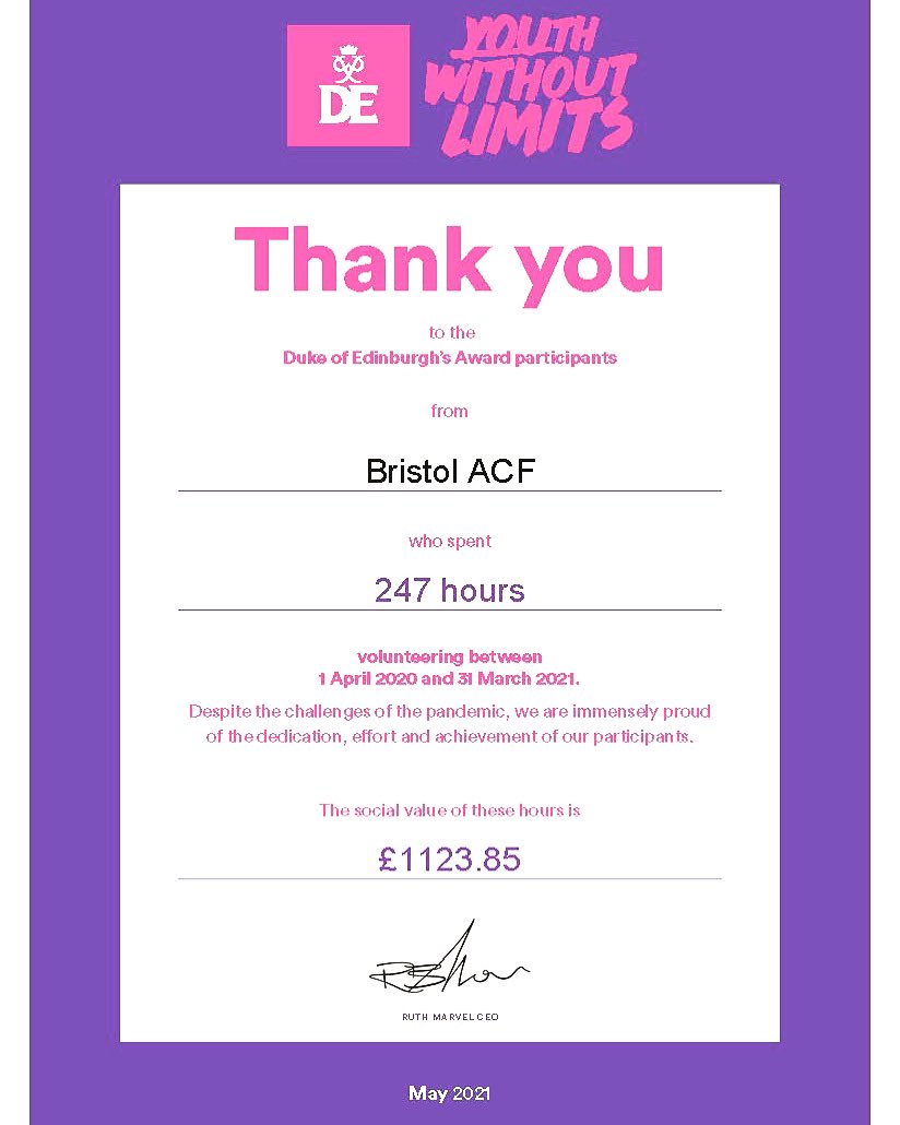 A little bit of brilliant news. In the last whole financial year, Bristol ACF contributed 247 volunteer hours with a social value of £1123.85 to our local community through the Duke of Edinburgh's Award Scheme. #goingfurther #dofe #dofeinthecadetforce <a href="/ACFADofE/">Army Cadets DofE</a> <a href="/ACFADofEHQSW/">HQSW Brigade DofE Advisor</a>