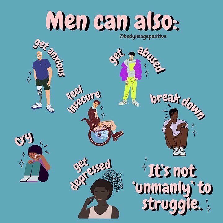 sonsandbros's tweet photo. Men have feelings, emotions, and struggles and deserve the space to process and work through those without their identity or sense of self being questioned. Caring for your mental health has no gender boundaries. ❤️

🎨 Body Image Positive (IG) 
#MentalHealth #BlackMentalHealth https://t.co/NtEXIJQwi8