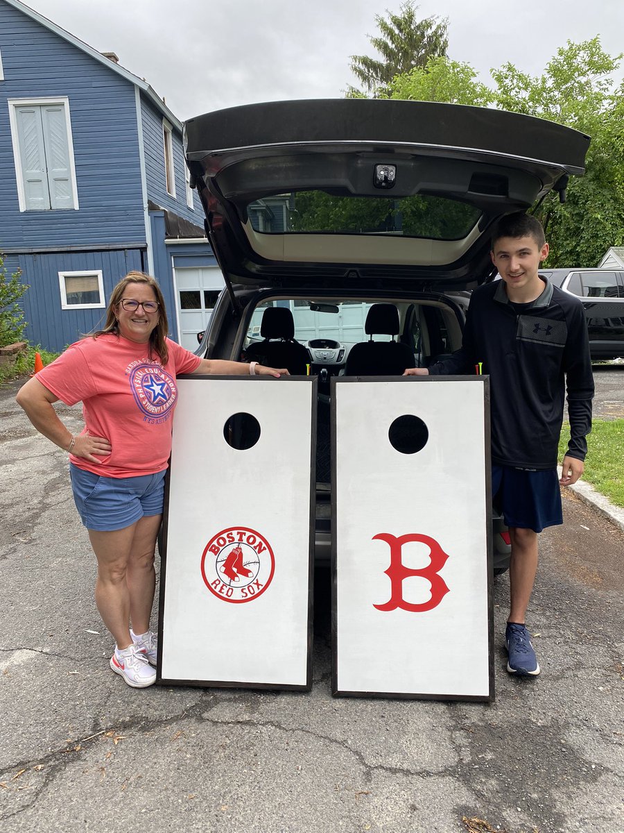 These amazing Cornhole boards were made by my talented @CohoesSchools 8thgrade student Jackson Felt! When I found out that he makes them, I knew that I had to hire him! Thank you Jackson! #talentedkid #cornholesummer #proudteacher #RedSox