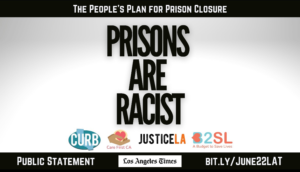 CADignity's tweet photo. Our super-collectiveโโ@CURBprisons, @JusticeLAnow, #CareFirstCA and the Budget 2 Save Lives (#B2SL)โโreleased a public statement today in response to the 6/21 Los Angeles Times piece, โCAโs prison boom saved this town. Now, plans to close a lockup are sparking anger and fear.โ ๐งต https://t.co/QFgtf7V43P