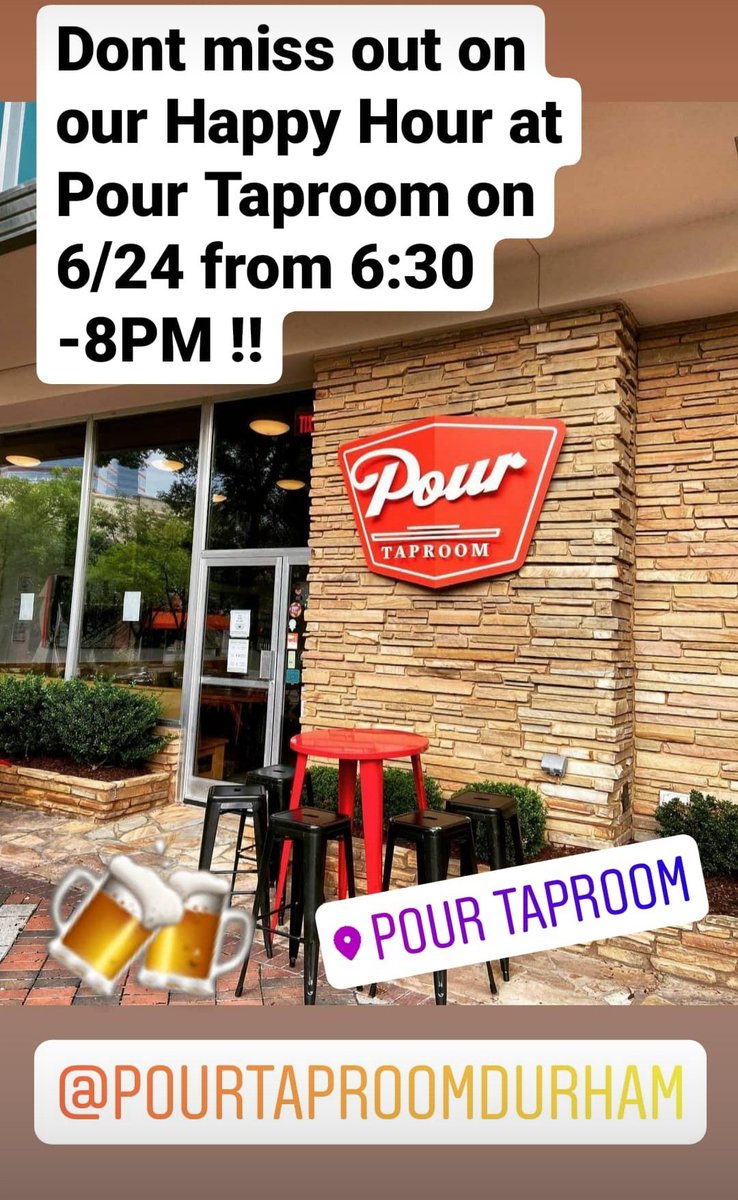 Dont miss out on our happy hour at the Pour Taproom on 6/24 from 6:30 -8PM !!