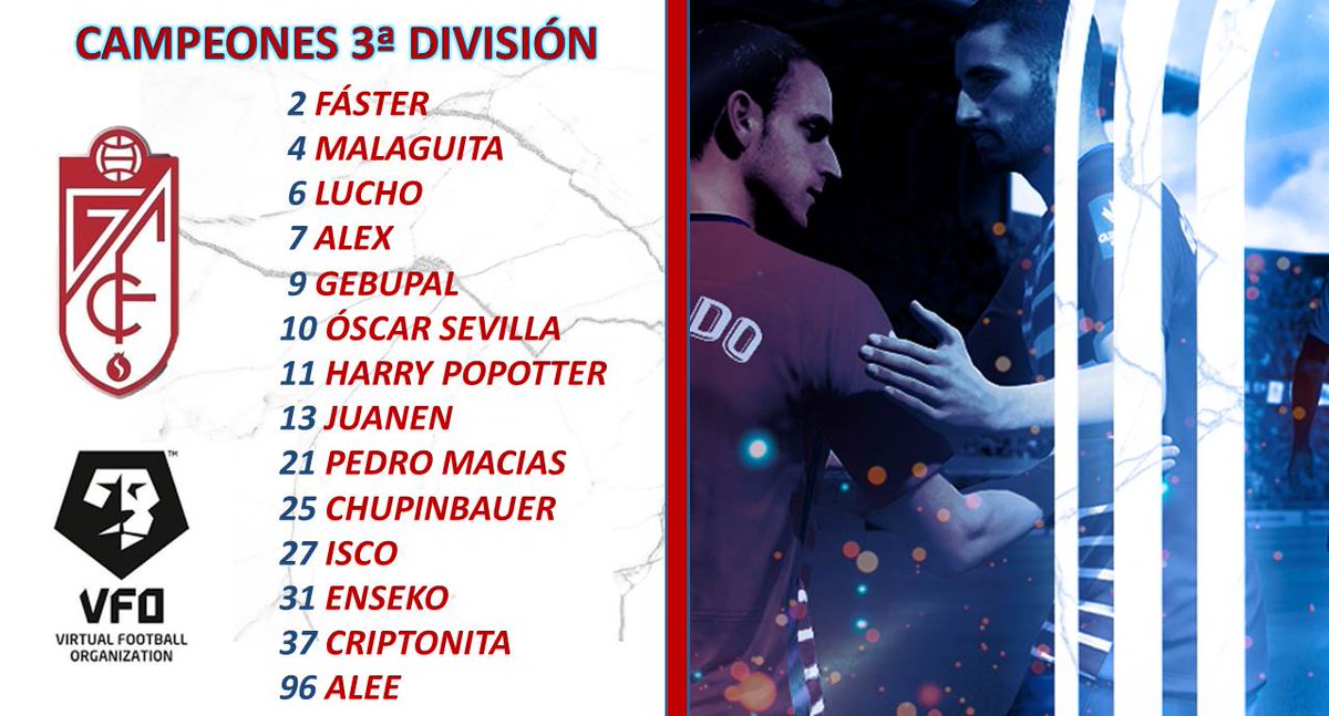 🎉🎉CAMPEONES🥳🥳

Mil gracias a mi equipo, a mi familia, empezando por los capis, Lucho, Alex, Sueko

Seguido por los de siempre, Enseko, Fáster, Gerardo, Harry, Malaguita, Cripto

Y terminado por los nuevos integrantes de esta familia, Pedro, Isco, Juanen, Alee y Chupin

👏🏻👏🏻👏🏻