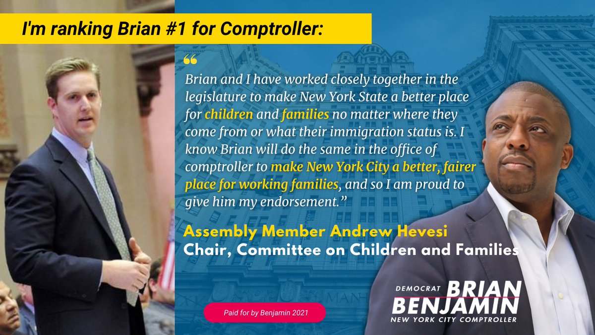 BrianBenjaminNY's tweet photo. Great to have you on my team @AndrewHevesi! https://t.co/6WvkOU1mvD