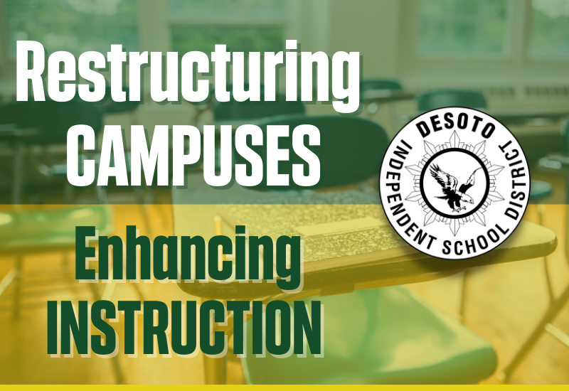 desotoisdeagles's tweet photo. Beginning the 21-22 school year, DeSoto ISD will restructure its campuses to enhance instruction in accordance with its strategic plan &amp; board goals. Read more about these plans here: https://t.co/oRD1gnwyPI https://t.co/a6SE2YWMsw