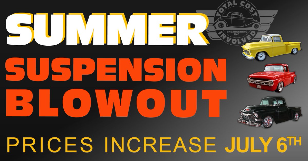 TCI_Engineering's tweet image. Our Summer Suspension Blowout is packing a big kick before prices increase. Snag it while you can! loom.ly/9wjWJS0
.
.
.
#tci #tciengineering #summerblowout #hotrodshop #classiccar #classictruck