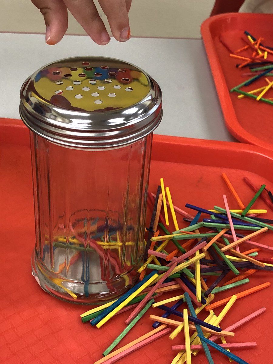 SOPreschool's tweet photo. Household items can be used to keep your preschooler’s skills sharp this summer!
Fine Motor idea: 
Cheese shakers and colored match sticks. 🙂 https://t.co/32a0KjnHJK