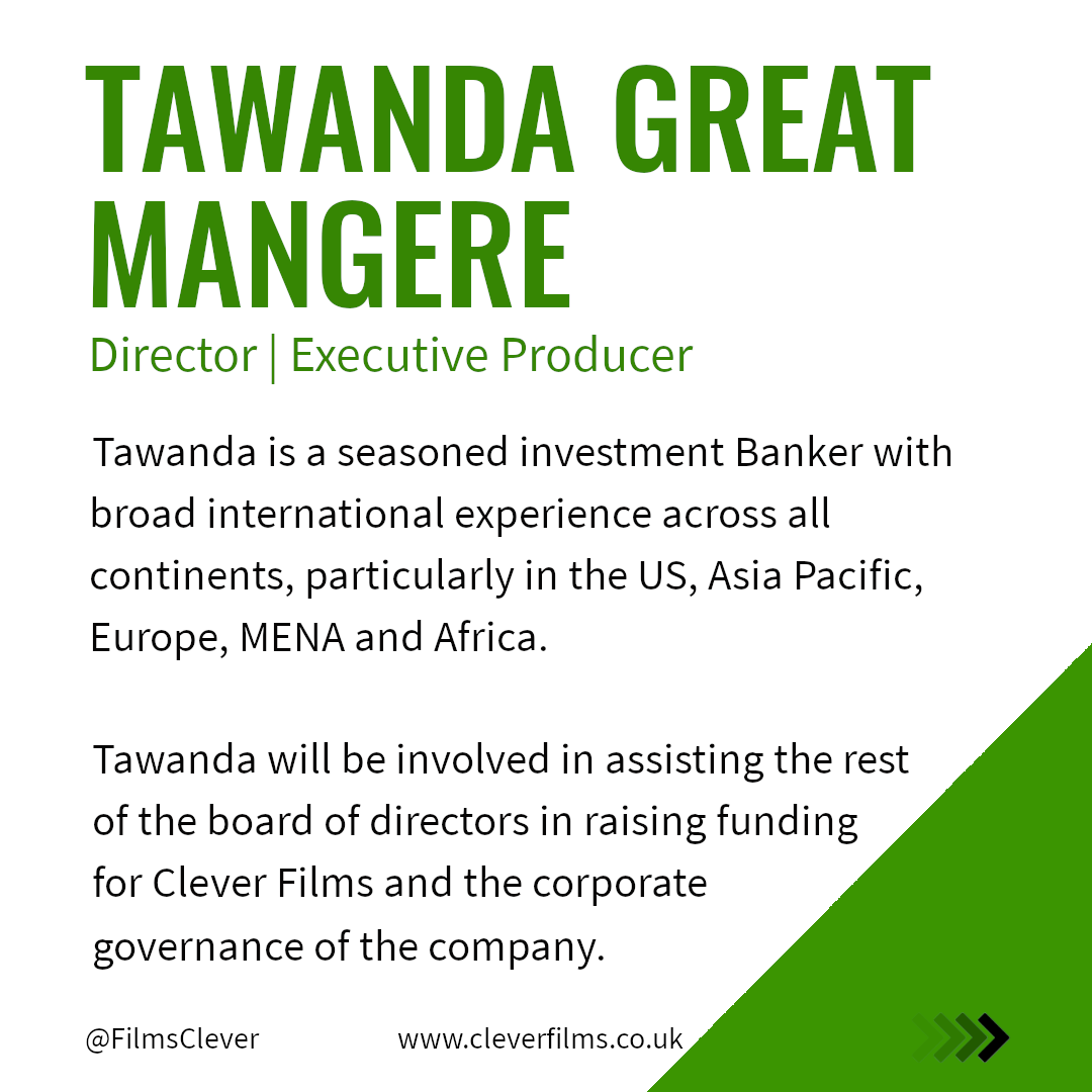 FilmsClever's tweet photo. Our team is talented - every member of our team brings a unique set of skills!

Tawanda Great Mangere is a Director &amp; Executive Producer for Clever Films. His experience in the world of investment &amp; finance will be of great use in his role with our company. https://t.co/k0AC722mER