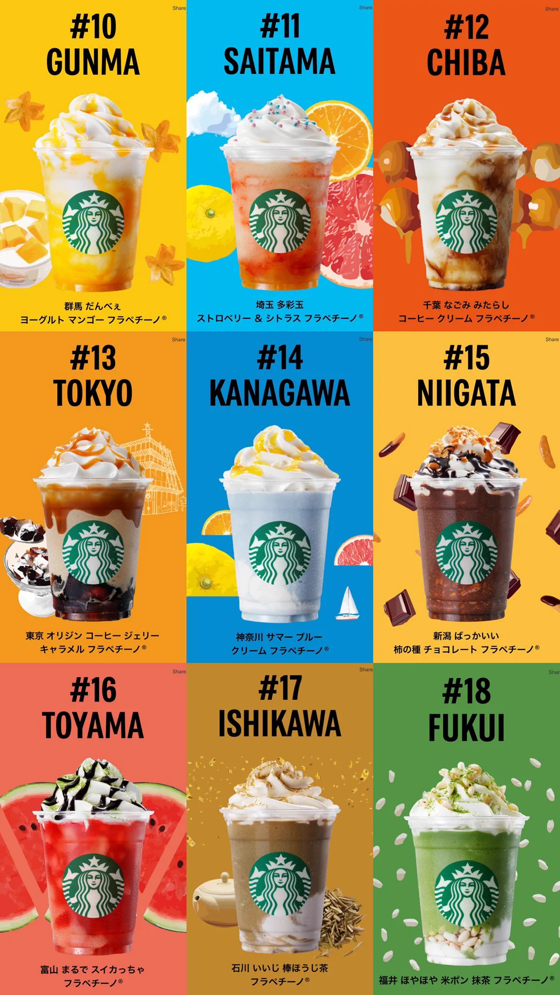 スターバックスから都道府県ごとのフラペチーノが登場！全国の味まとめがこちら！