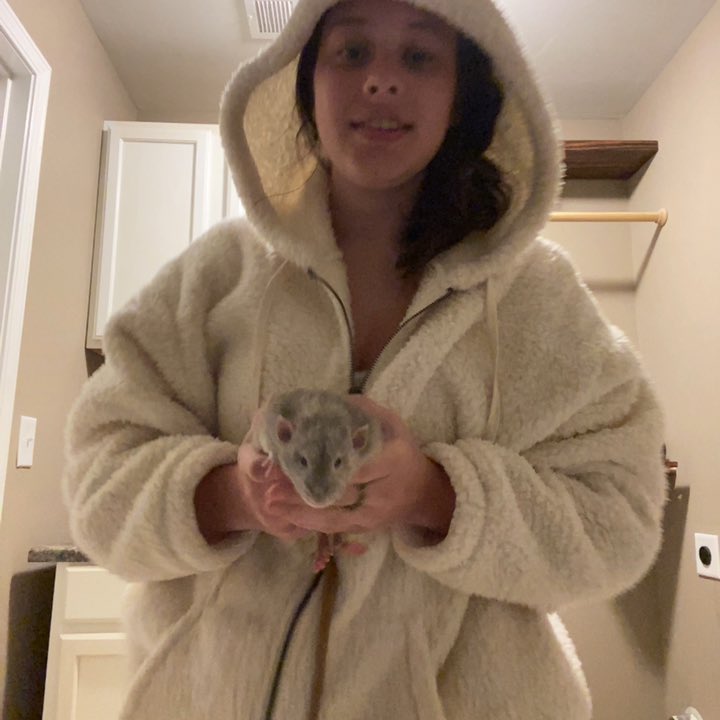 RatCamOfficial's tweet photo. RatCam Updates:

Carly poses with Otis whilst listening to XXXTENTACION. https://t.co/VsQGxzQxwn