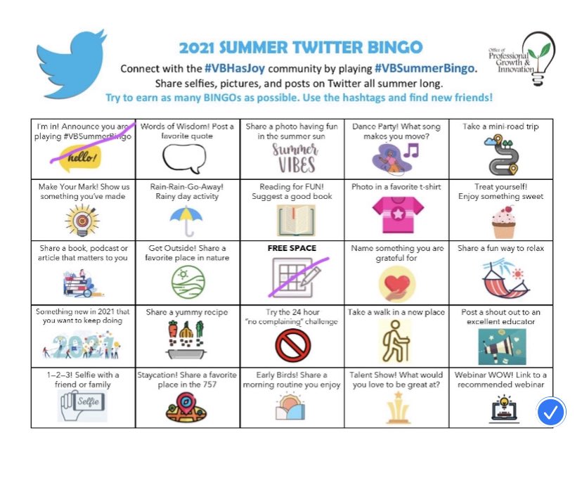I’m in for summer bingo! #VBHasJoy #VBSummerBingo