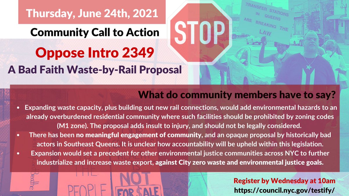 Residents in Southeast Queens are calling on @NYCSpeakerCoJo to leave a just environmental legacy and stand with community health over corporate profits. Promote #WasteEquity by opposing this bad faith waste to rail expansion proposal. #StopIntro2349 @CMReynoso34 @IDaneekMiller