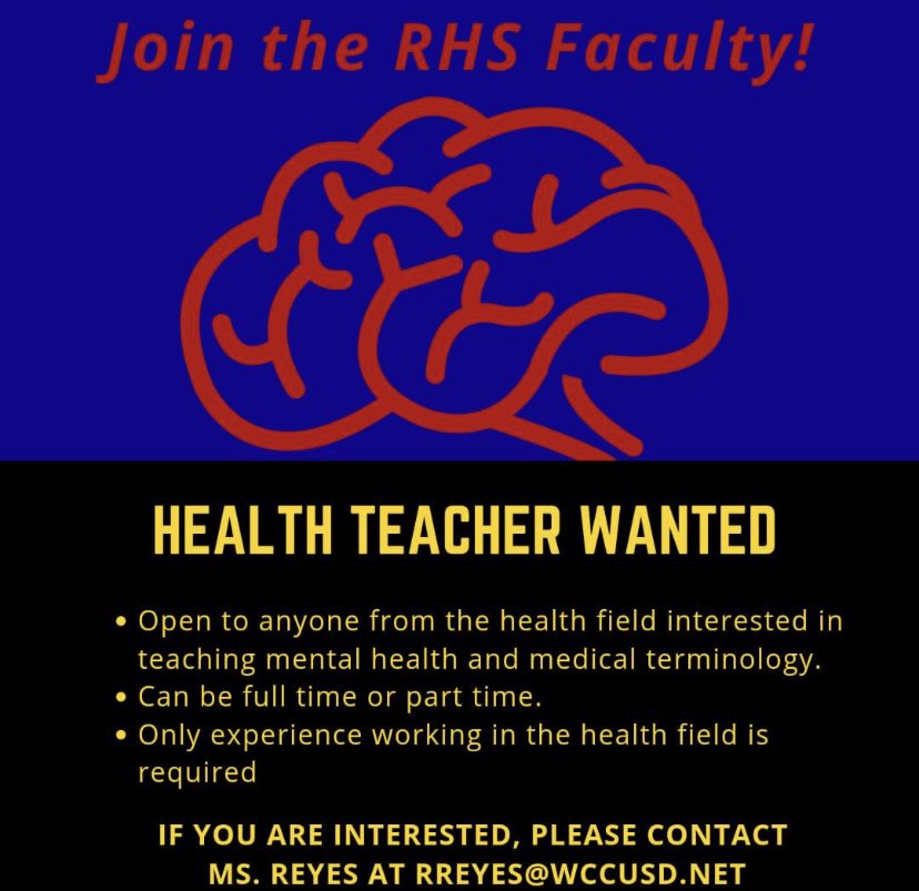 Richmond High School is looking for math, science, and Health teachers! Contact me for more information today!