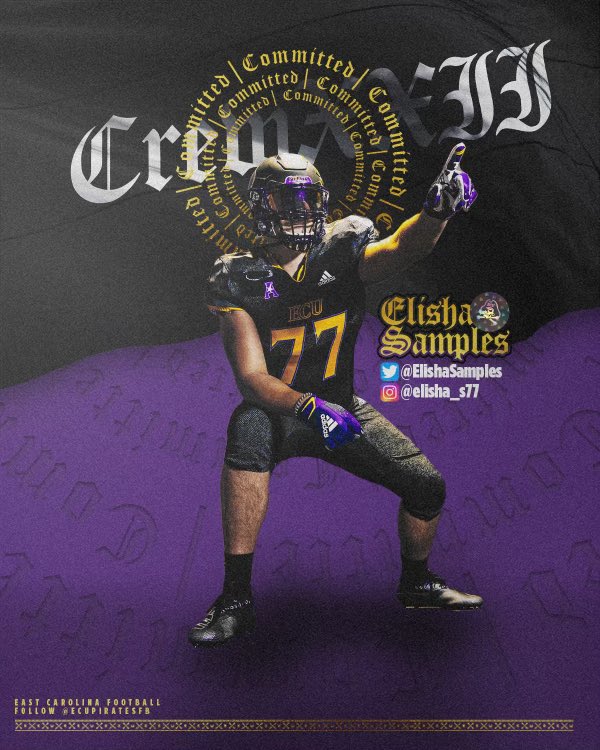 ElishaSamples's tweet image. Committed and ALL IN 💯% FIRE THE CANNONS💥💥#CrewXXII @ECUPiratesFB @ECUCoachHouston @CoachSShank @Coach_B_Harrell @CoachC_Foster @coachrcraft  @NoFoFootball @RecruitGeorgia