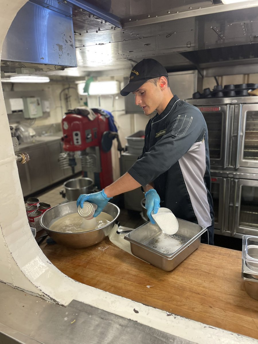 What could Pte Malagardis be making with sugar, condensed milk, vinegar and garlic? For lunch today the east coast is back with Donairs! @HMCSNCSMCalgary #donairs #donairsauce