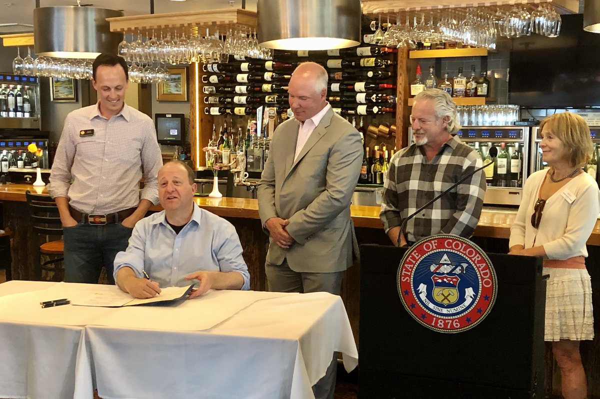 Dylan Roberts (@dylan_robertsco) on Twitter photo CHEERS! 🍻
To-go alcohol from restaurants will continue! ✅
<a href="/GovofCO/">Governor Jared Polis</a> was in Eagle County today to sign our bill allowing restaurants to sell to-go alcohol for four more years and for towns to have common outdoor dining areas. Common sense changes to help small business! #coleg CHEERS! 🍻
To-go alcohol from restaurants will continue! ✅
<a href="/GovofCO/">Governor Jared Polis</a> was in Eagle County today to sign our bill allowing restaurants to sell to-go alcohol for four more years and for towns to have common outdoor dining areas. Common sense changes to help small business! #coleg