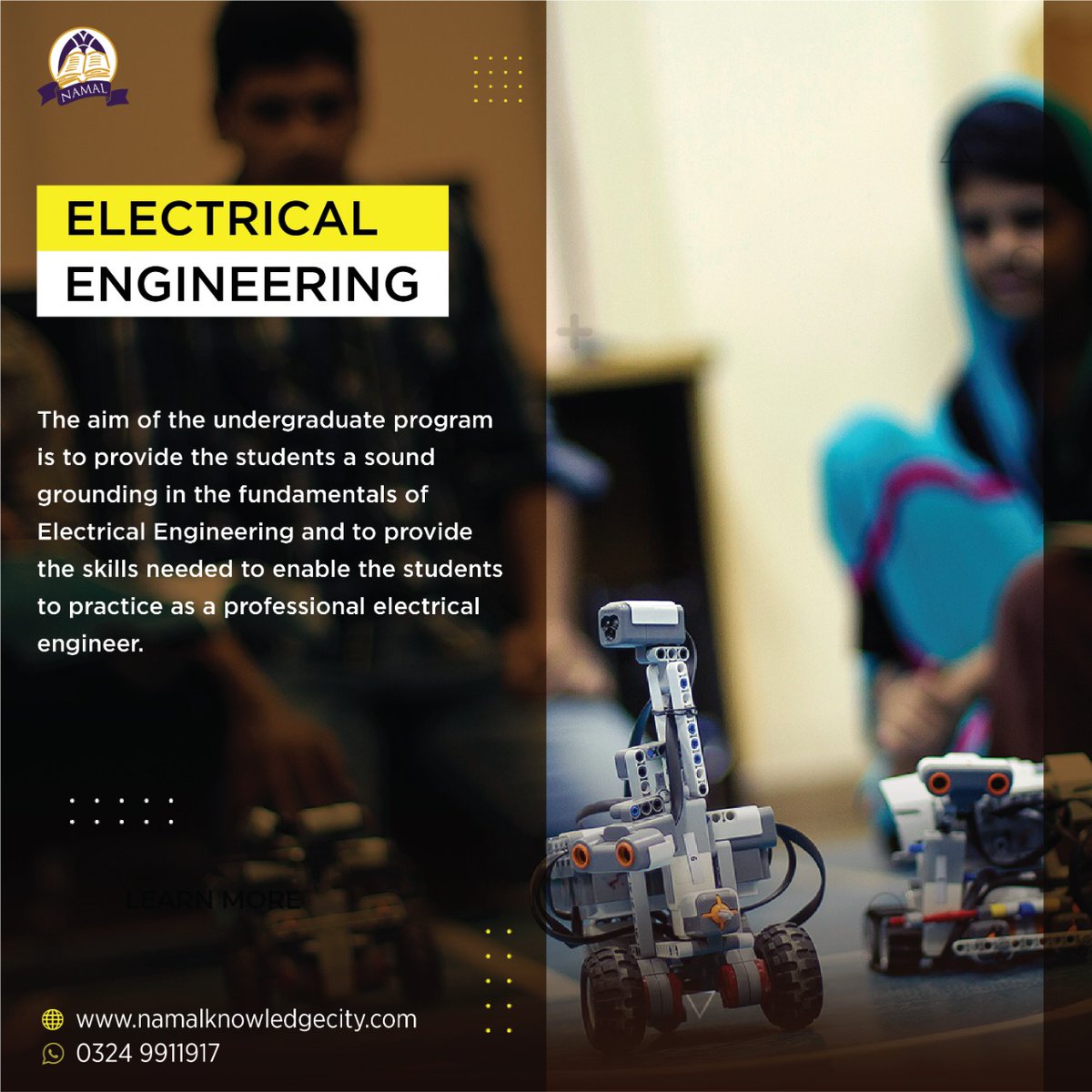 namalglobal's tweet photo. The Electrical Engineering program is fundamental to a successful career in the electronics manufacturing, electronic product design, robotics, IT, defence, electric power, and communications industry.

Donate for scholarship:
https://t.co/himJUxpbd6 https://t.co/CRYdzy7zG3