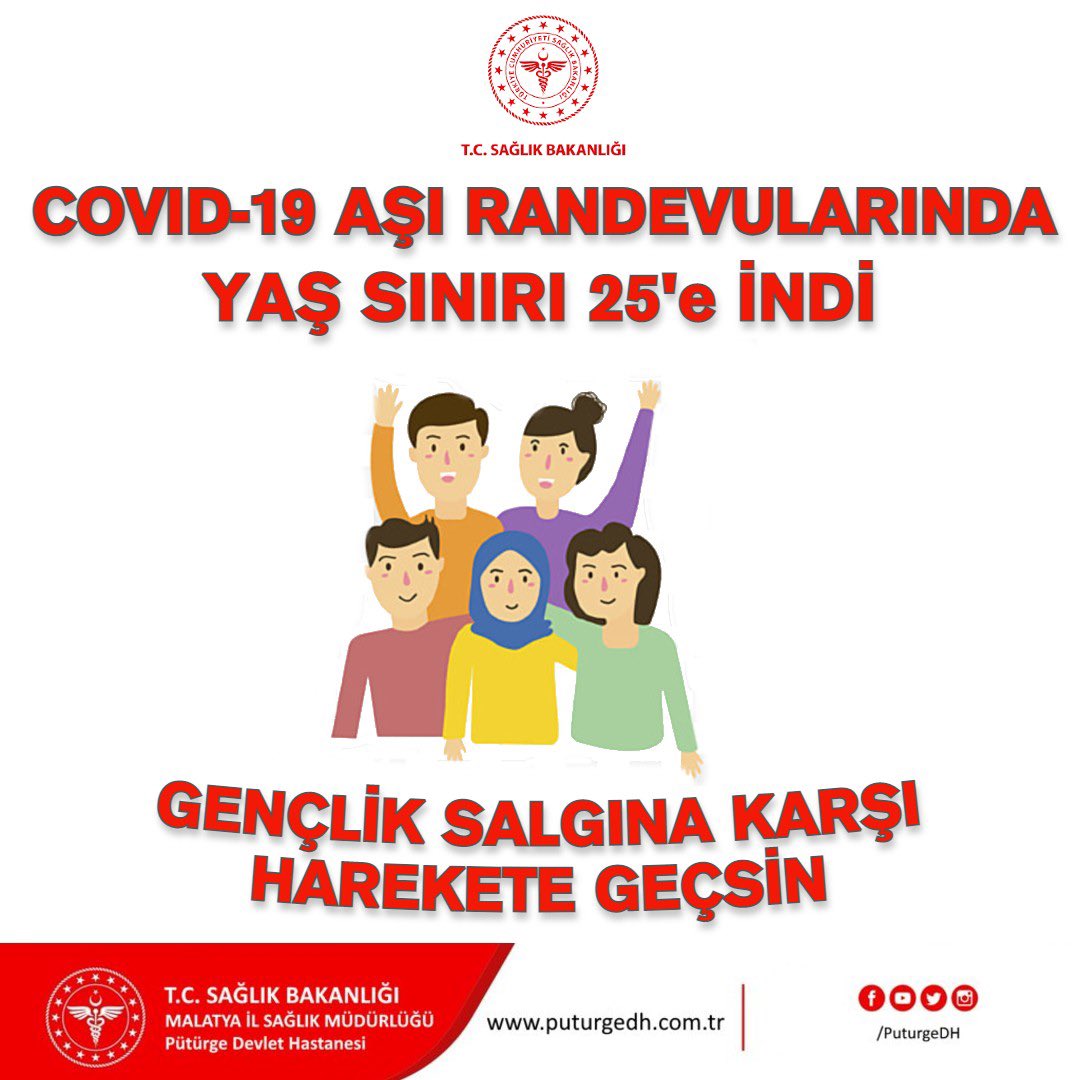 Covid-19 aşı randevularında yaş sınırı 25’e indi. Gençlik Salgına Karşı Harekete Geçsin #Covid_19 #saglikbakanligi #Biontech #sinovac