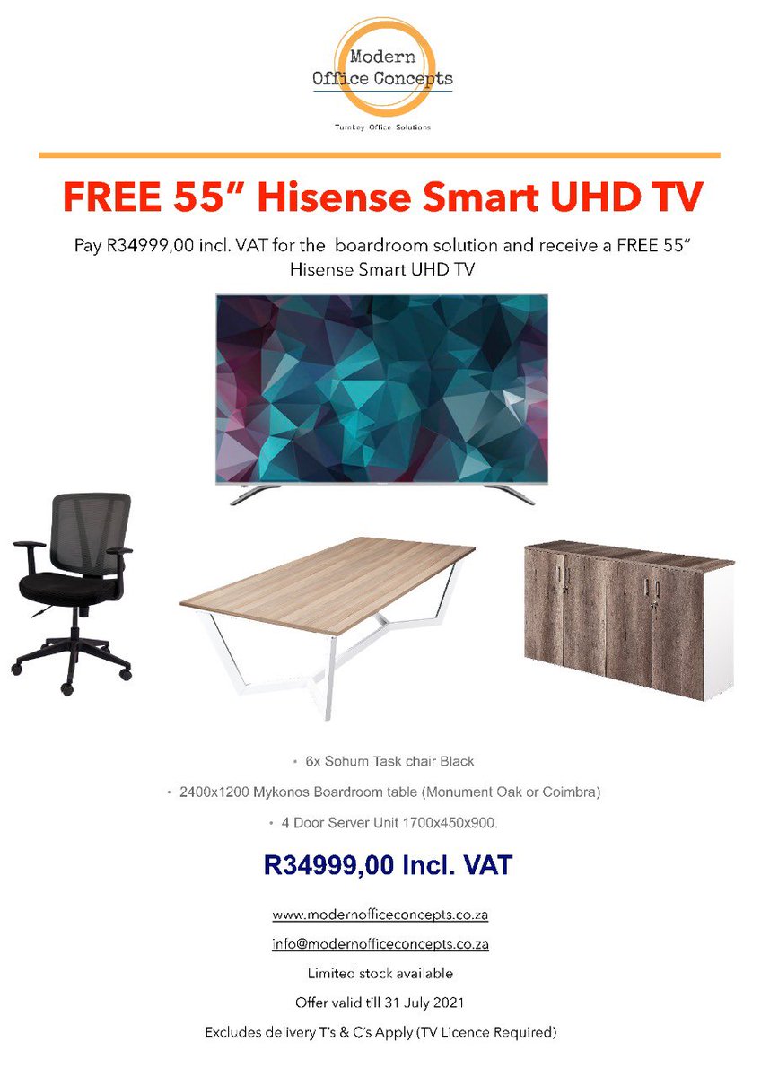 Our amazing promotion running until the end of July 2021. Contact us today to get a free tv with every boardroom solution purchased (as per below promotion)