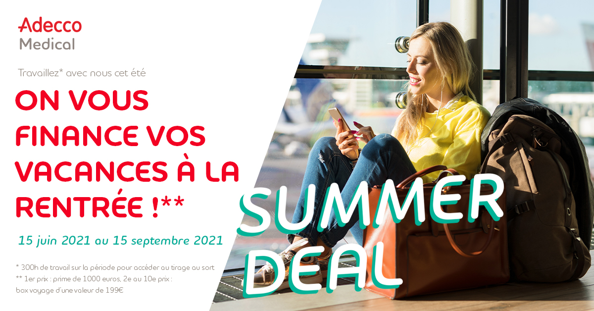 AdeccoMedical's tweet photo. [ #SummerDeal 🔅 ] - WE ARE BACK ! Vous l'attendiez, et le voici ! Notre célèbre Summer Deal revient pour votre plus grand bonheur 😍 Inscrivez-vous dès maintenant et réalisez vos 300h jusqu'au 15 septembre !  ▶️ https://t.co/ONwXBiNLVb ◀️ https://t.co/Wx5Lor5PTn
