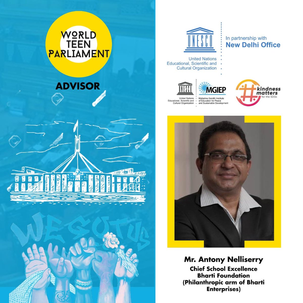 BlubWorld's tweet photo. Esteemed Advisor of the World Teen Parliament 2021

Mr. Antony Nellissery
Chief School Excellence,
Bharti Foundation

#blubword #worldteenparliament #wtp2021 #unesco #kindnessmatters #unescomgiep @UNESCO_MGIEP @unesconewdelhi @bhartifdn @Antonynjoseph https://t.co/9ZjODsDNXG