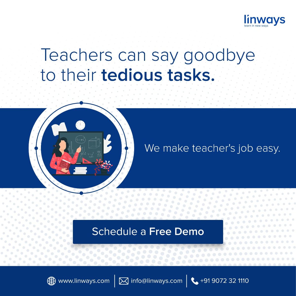 teamlinways's tweet photo. Leave all the clerical and managerial activities to #Linways and focus on teaching-learning.
FREE DEMO : https://t.co/VH3W1xwrbw
#education #teacher #teachers #students #school #college #Lms #Wednesday #teaching #Learning #Educacion #pedagogia #academy #technology https://t.co/8NxCMtQfA4