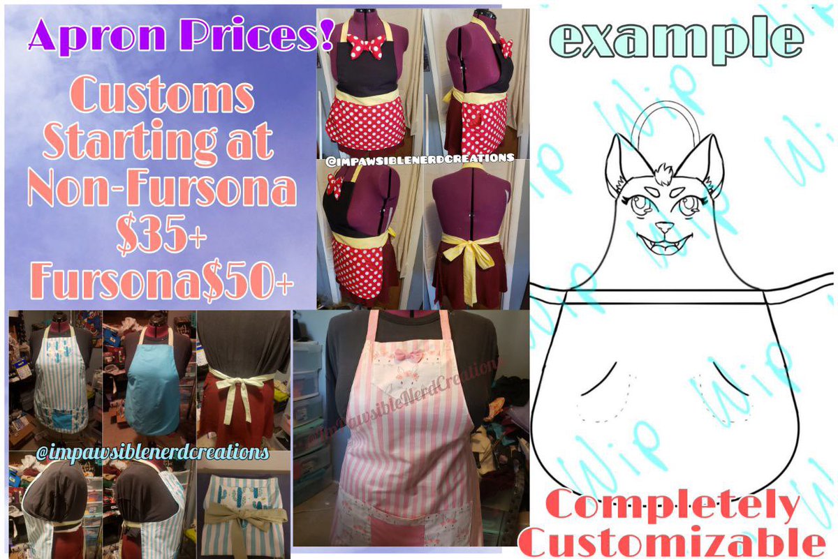 ImpawsNCreation's tweet photo. Hey guys,  I wanted to try something new. To get back into the swing of things and I'm offering 2 custom aprons based on your fursona starting at $60 Different features and accessories may cost more. Interested in non sona custom aprons those start at $35. 5 slots are available. https://t.co/0YwROfE4o7